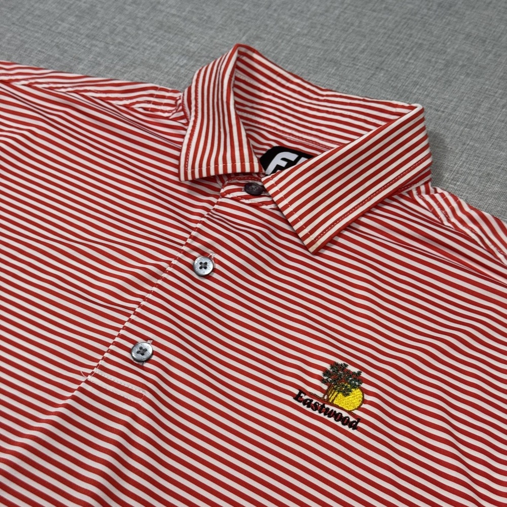 FootJoy Polo Shirt Mens XL Red Striped Golf Moisture Wicking Polyester Spandex